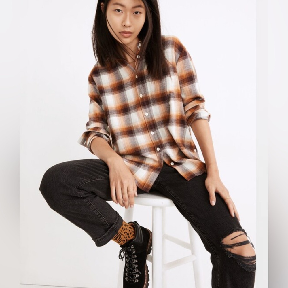 Madewell Flannel Oversized Ex-Boyfriend Button Down Shirt in Bickett Plaid Sz S - Picture 3 of 15